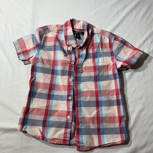 Nordstrom Boys Short-Sleeve Plaid Button-Up Shirt Size  7Cotton Blend Red/Blue/W